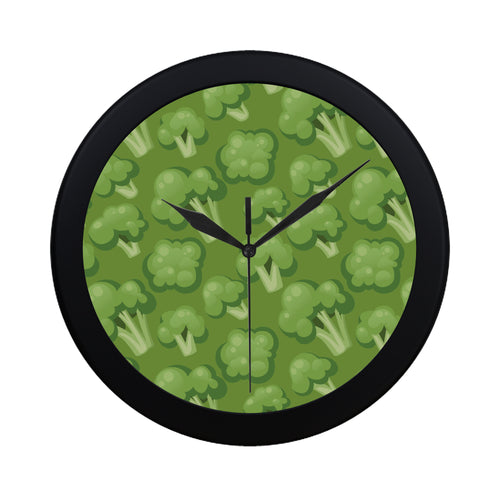 Broccoli pattern green background Elegant Black Wall Clock