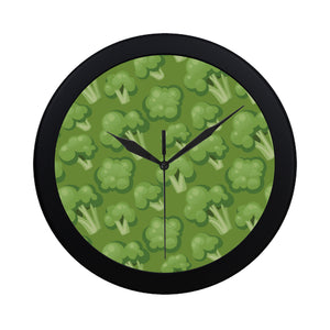 Broccoli pattern green background Elegant Black Wall Clock