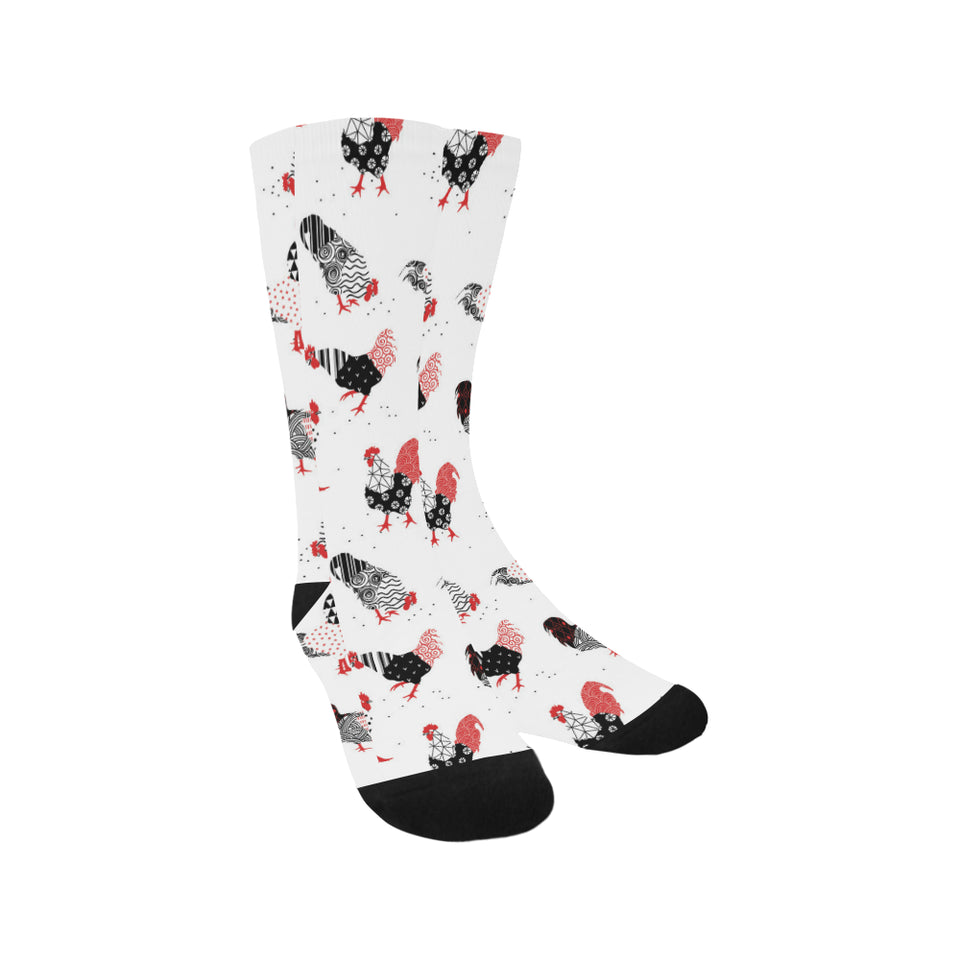 Cool rooster chicken cock floral ornament backgrou Crew Socks