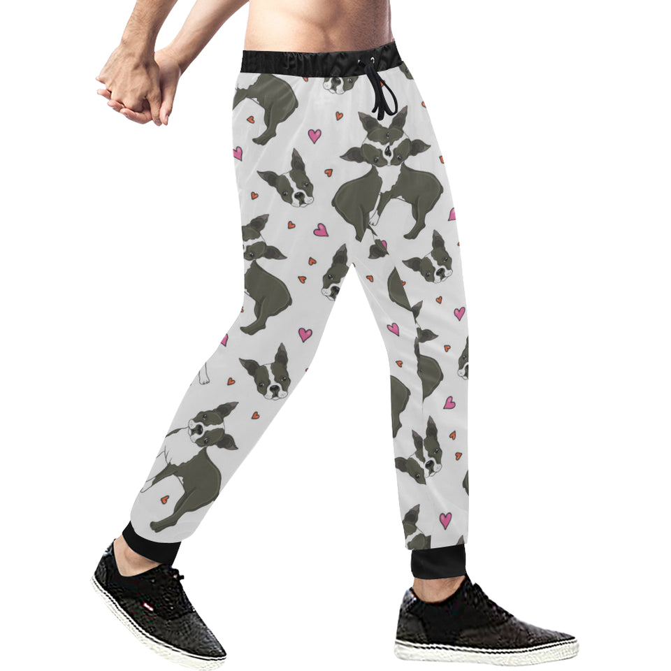 Boston terrier dog hearts vector pattern Unisex Casual Sweatpants
