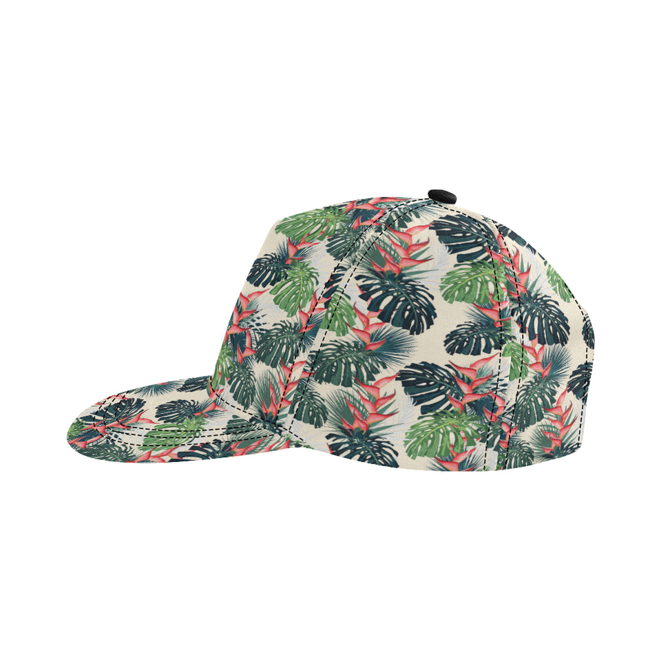 heliconia flowers, palm and monstera leaves All Over Print Snapback Cap