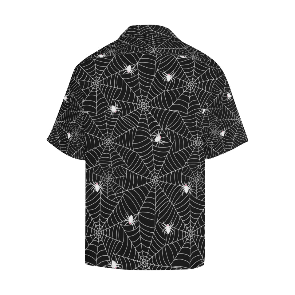 Spider web design pattern Black background white c Men's All Over Print Hawaiian Shirt