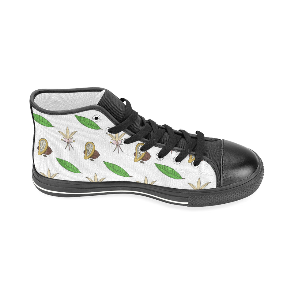 Color hand drawn cacao pattern Men's High Top Canvas Shoes Black
