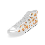 Brown pomeranian pattern Men's High Top Canvas Shoes White