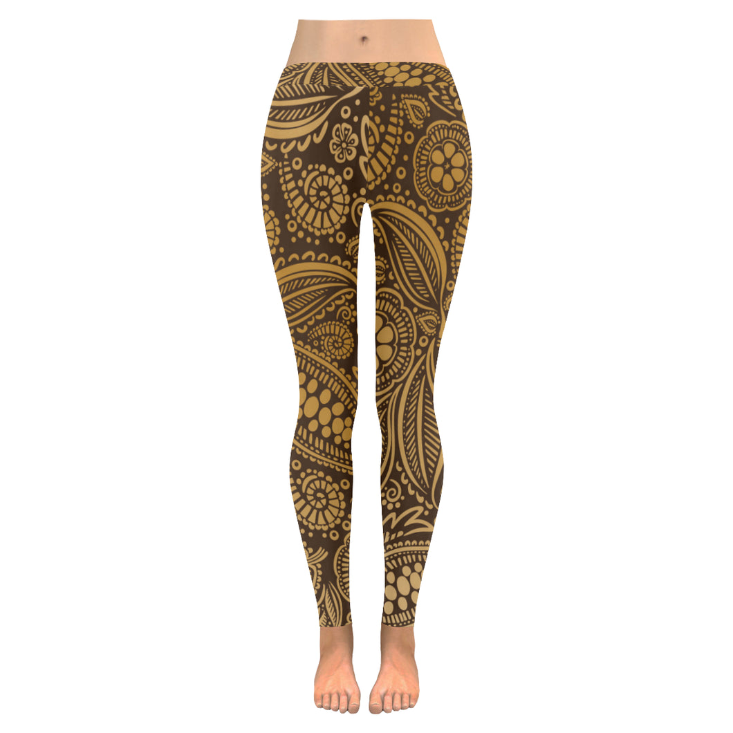 cacao beans tribal polynesian pattern background Women's Legging Fulfilled In US