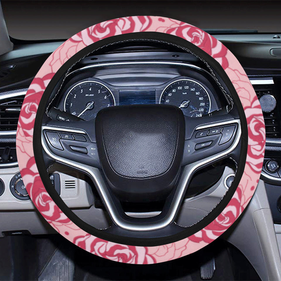 Rose Pattern Print Design 02 Car Steering Wheel Cover