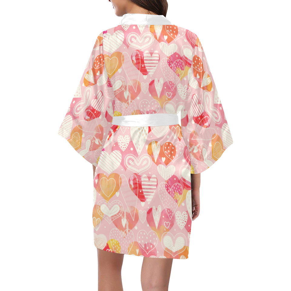 Hand drawn heart design pattern Women's Short Kimono Robe