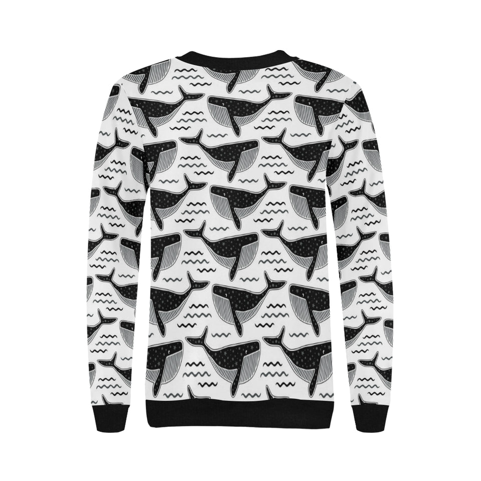 Black whale pattern Women's Crew Neck Sweatshirt
