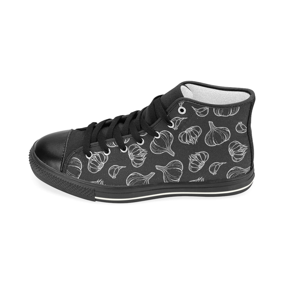 Garlic pattern black background Women's High Top Canvas Shoes Black