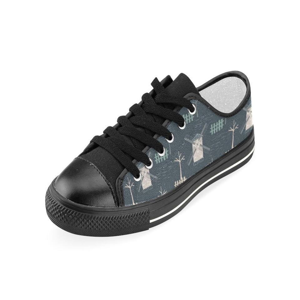 windmill tree pattern Kids' Boys' Girls' Low Top Canvas Shoes Black