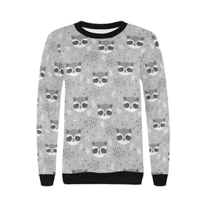 Cute raccoons leaves dot Women's Crew Neck Sweatshirt