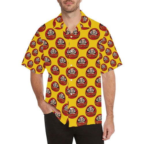 Daruma japanese wooden doll yellow background Men's All Over Print Hawaiian Shirt