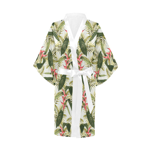 heliconia pattern Women's Short Kimono Robe