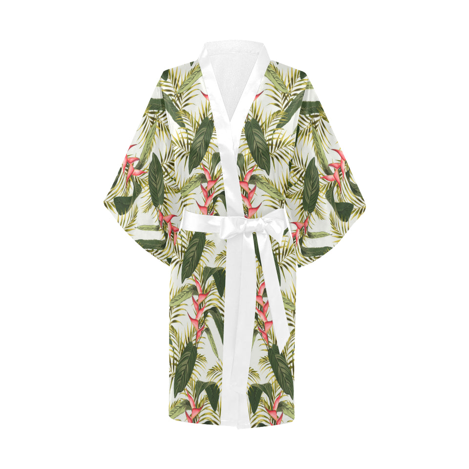 heliconia pattern Women's Short Kimono Robe