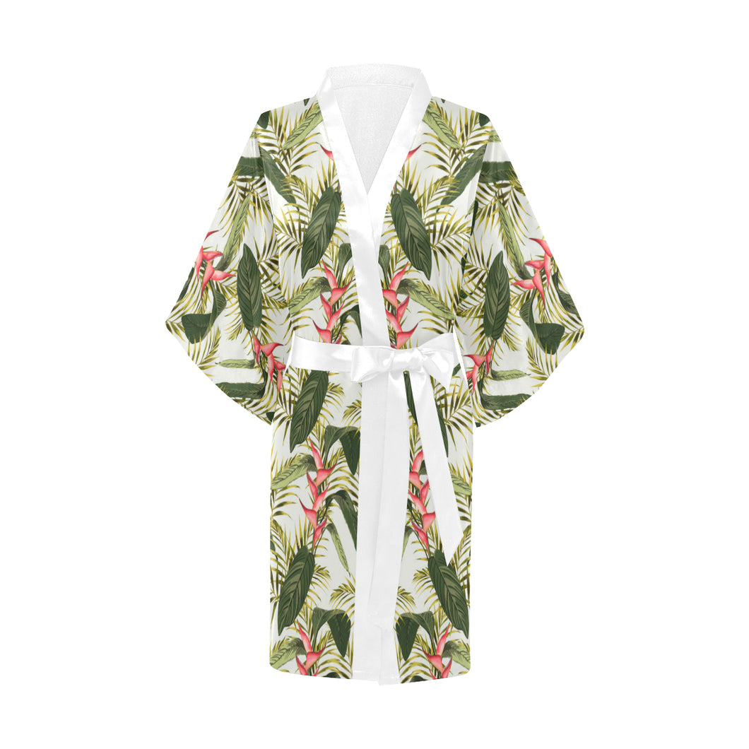 heliconia pattern Women's Short Kimono Robe