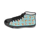 Fox pattern blue b ackground Women's High Top Canvas Shoes Black