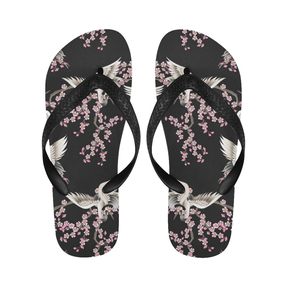 Japanese crane pink sakura pattern Unisex Flip Flops