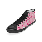 cherry flower pattern pink background Men's High Top Canvas Shoes Black