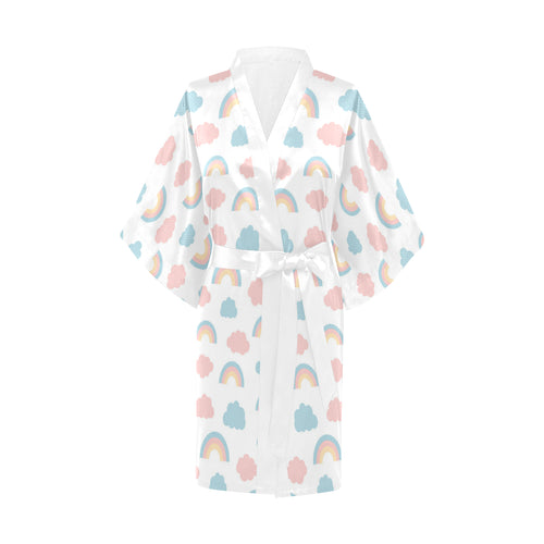 Cute rainbow clound pattern Women's Short Kimono Robe