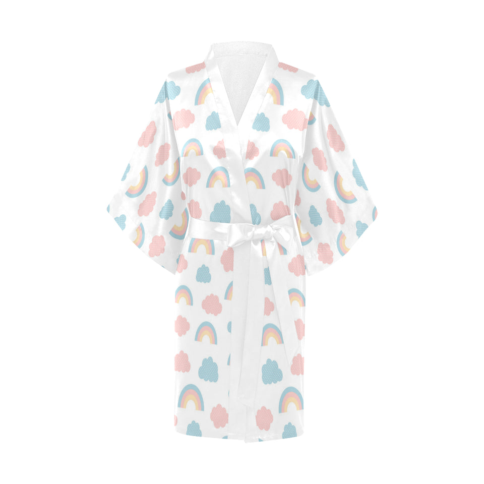 Cute rainbow clound pattern Women's Short Kimono Robe