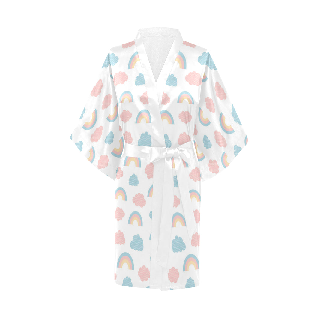 Cute rainbow clound pattern Women's Short Kimono Robe