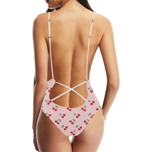 cherry pattern pink background Women's One-Piece Swimsuit