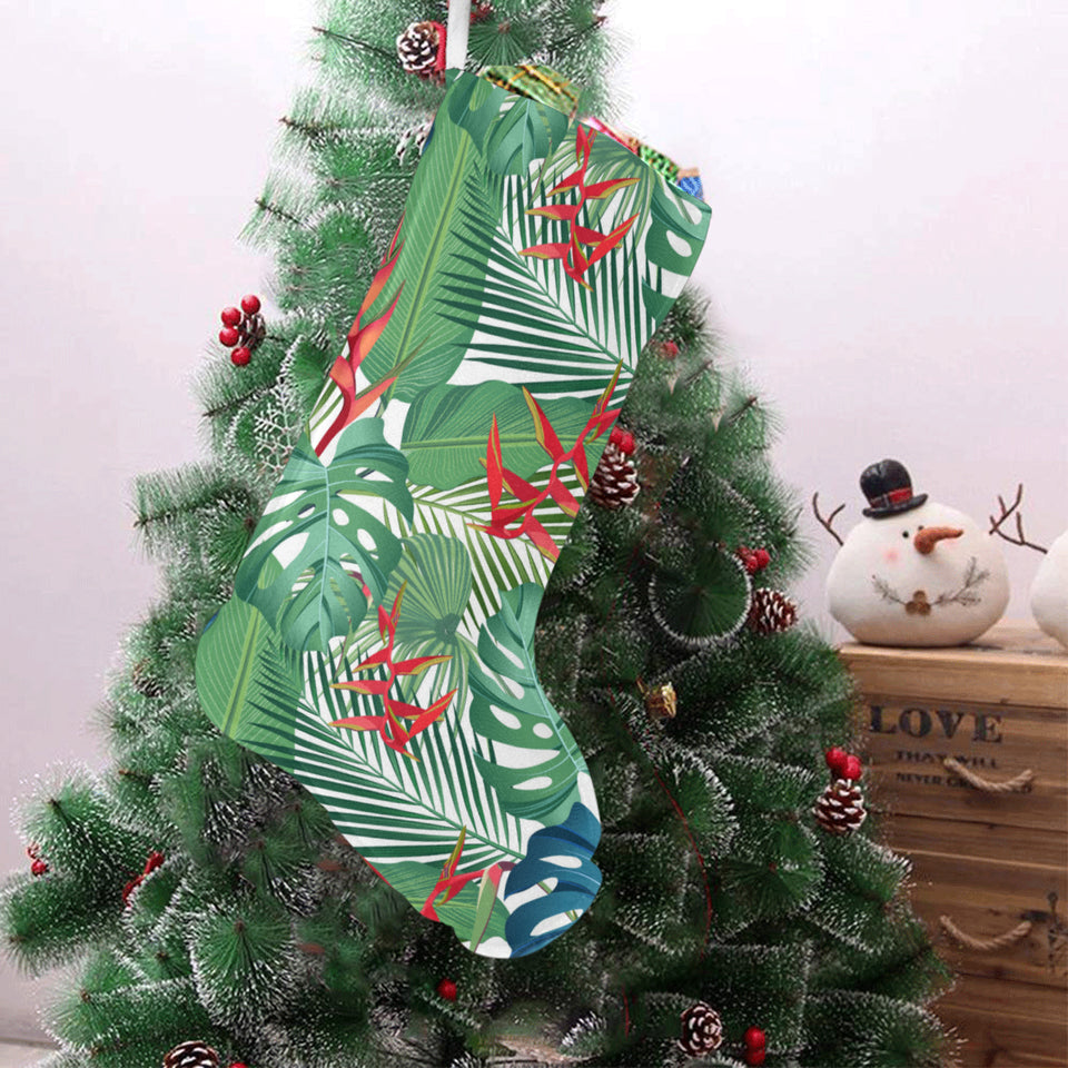 heliconia palm and monstera leaves pattern Christmas Stocking