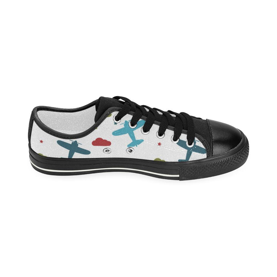 Airplane star cloud colorful Kids' Boys' Girls' Low Top Canvas Shoes Black