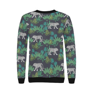 white bengal tigers tropical plant Women's Crew Neck Sweatshirt