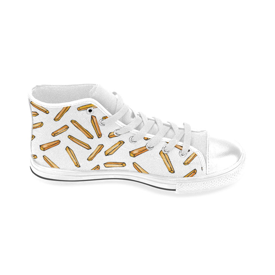 French fries potato pattern Men's High Top Canvas Shoes White
