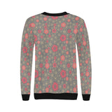 Red gold Sakura cherry blossom gray background Women's Crew Neck Sweatshirt