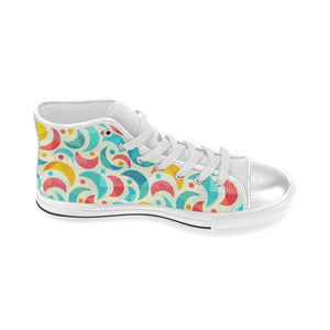 Colorful moon pattern Women's High Top Canvas Shoes White