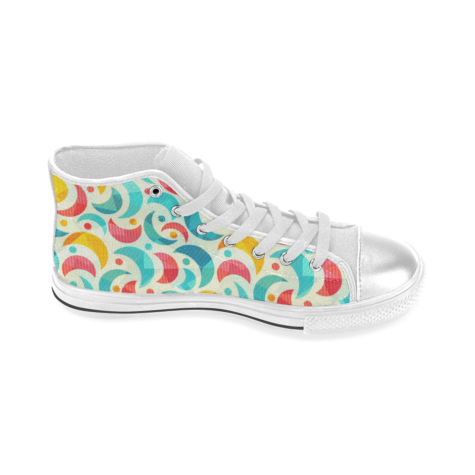 Colorful moon pattern Women's High Top Canvas Shoes White