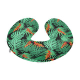 heliconia flower palm monstera leaves black backgr U-Shaped Travel Neck Pillow