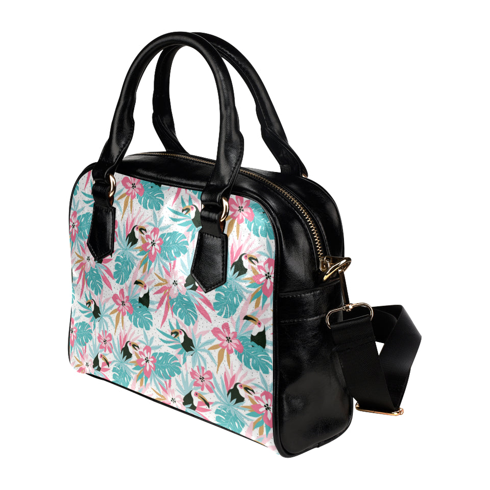 Toucan tropical flower leave pattern Shoulder Handbag