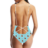 electric guitar pattern light blue background Women's One-Piece Swimsuit