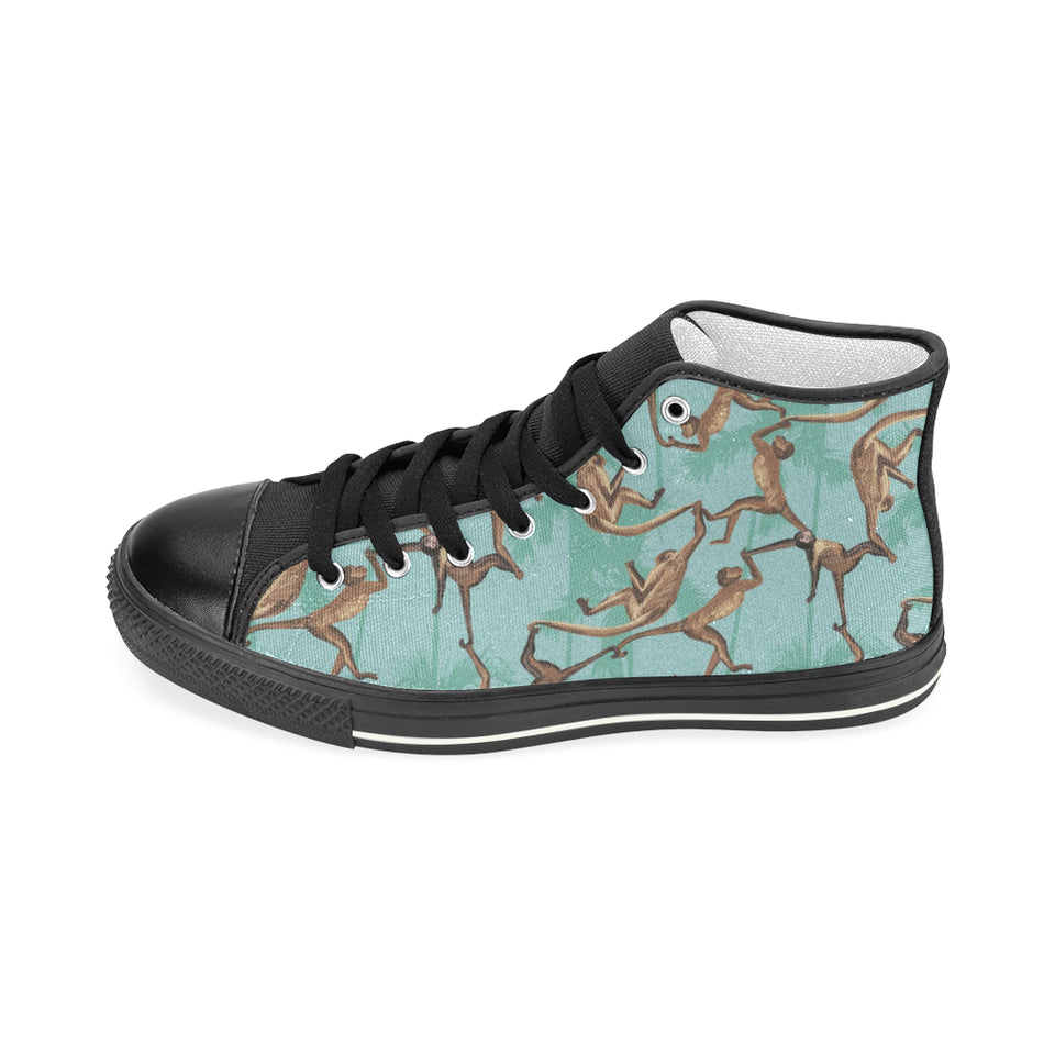 Monkey Palm tree background Women's High Top Canvas Shoes Black