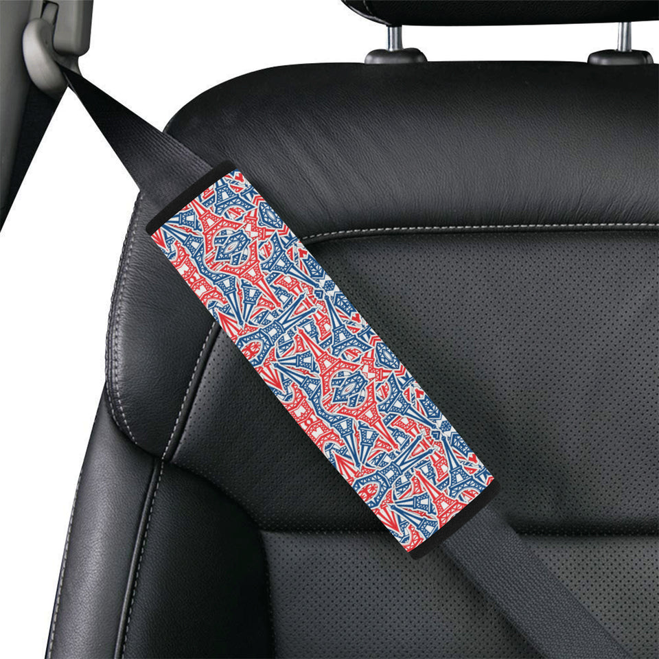 Blue Red Eiffel Tower Pattern Print Design 02 Car Seat Belt Cover