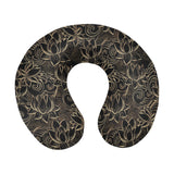 luxurious gold lotus waterlily black background U-Shaped Travel Neck Pillow