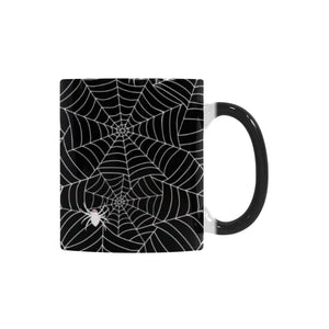 Spider web design pattern Black background white c Morphing Mug Heat Changing Mug