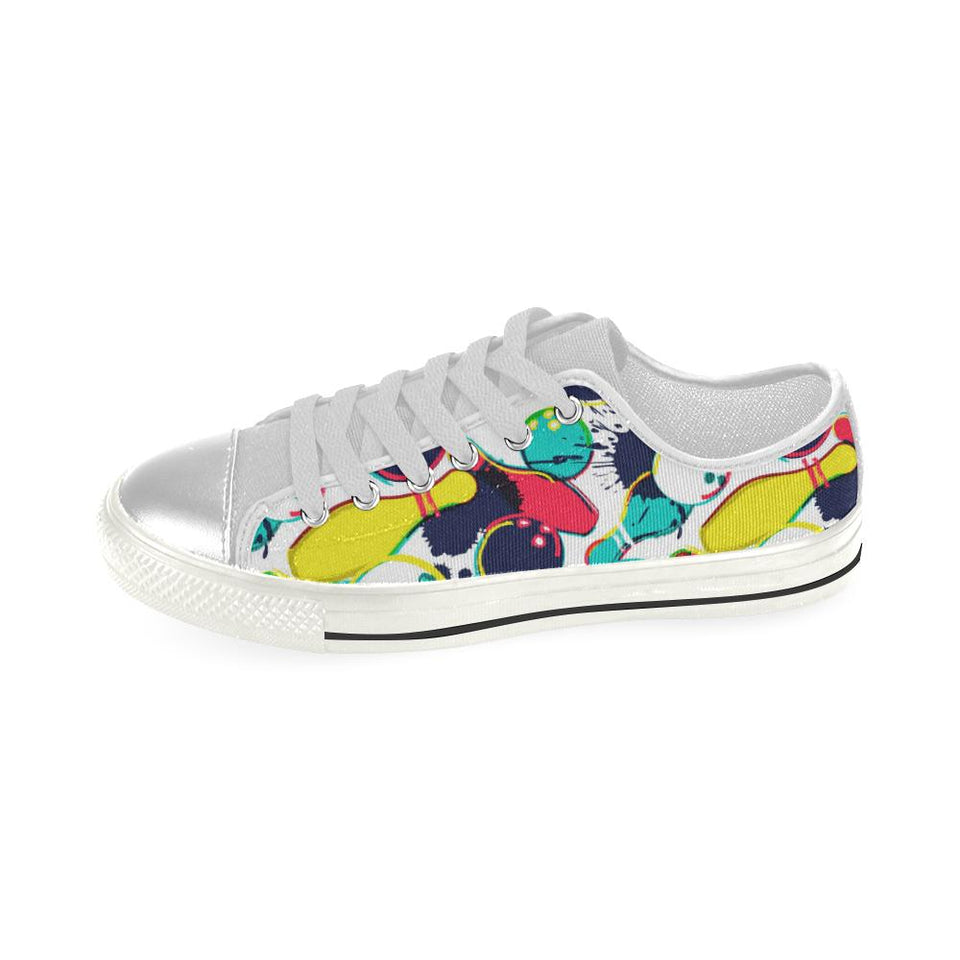 watercolor bowling ball pins Kids' Boys' Girls' Low Top Canvas Shoes White