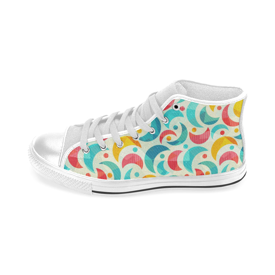 Colorful moon pattern Men's High Top Canvas Shoes White