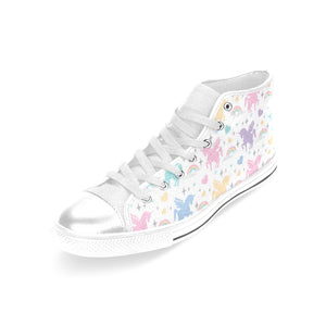 colorful unicorn rainbow heart pattern Women's High Top Canvas Shoes White