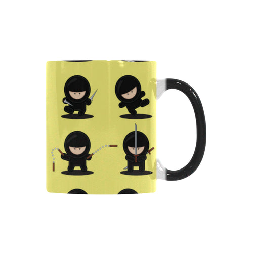 Cute ninja yellow background Morphing Mug Heat Changing Mug