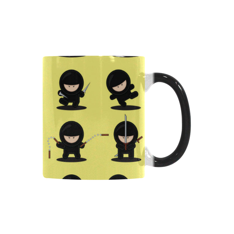 Cute ninja yellow background Morphing Mug Heat Changing Mug