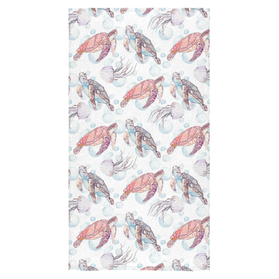 Watercolor sea turtle jellyfish pattern Bath Towel