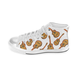 Paint Guitar Pattern Women's High Top Canvas Shoes White