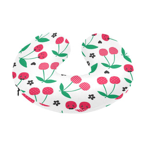 cherry pattern white background U-Shaped Travel Neck Pillow