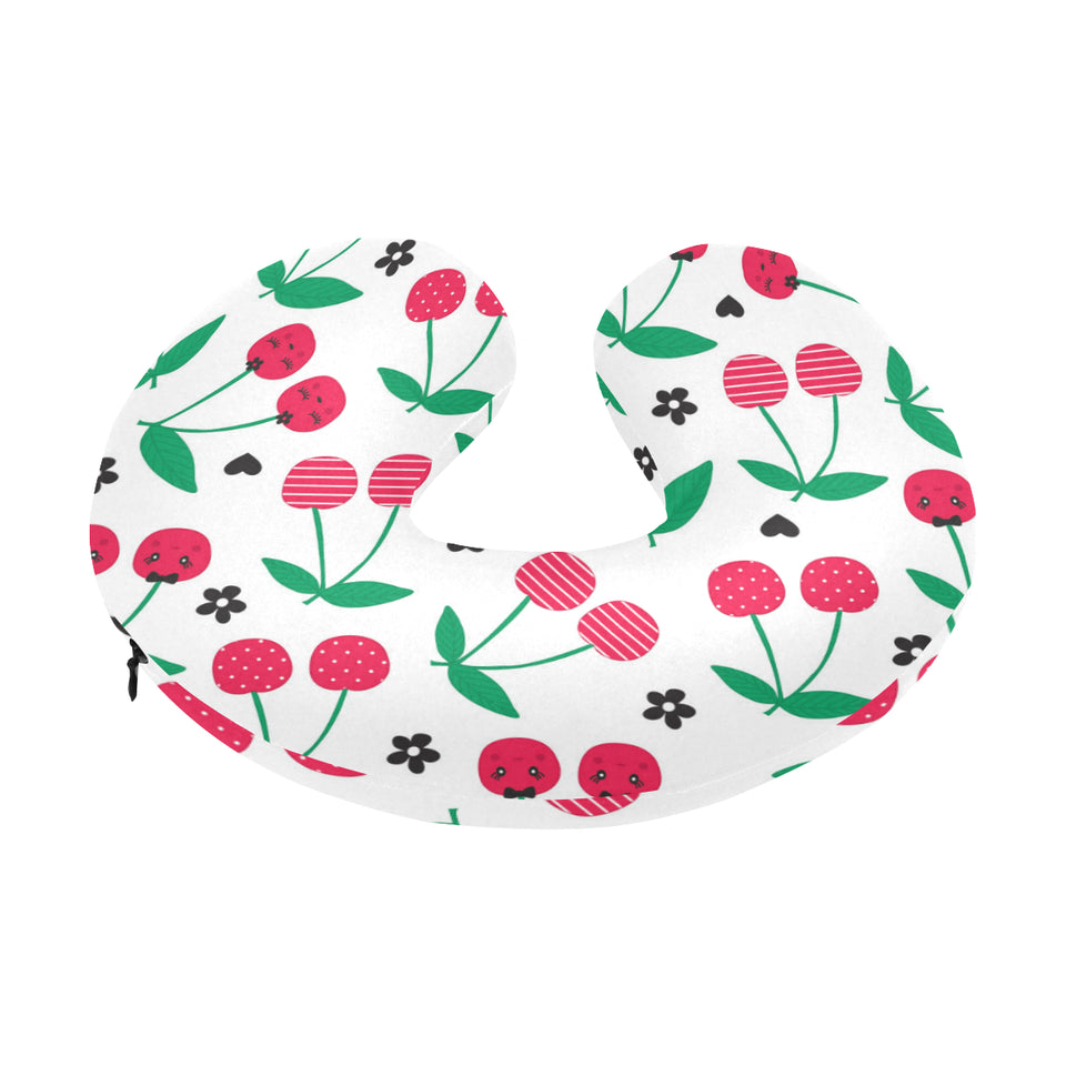 cherry pattern white background U-Shaped Travel Neck Pillow