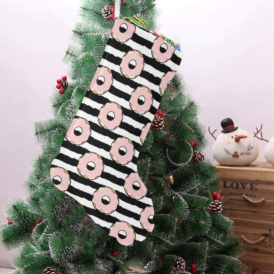 Donuts pink icing striped pattern Christmas Stocking